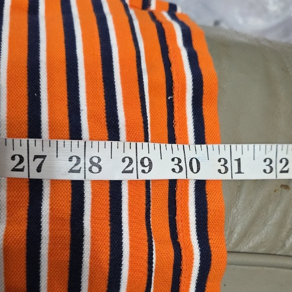 Polo by Ralph Lauren Mens Orange/Navy Striped Polo Shirt Collar Buttons Sz L GUC
